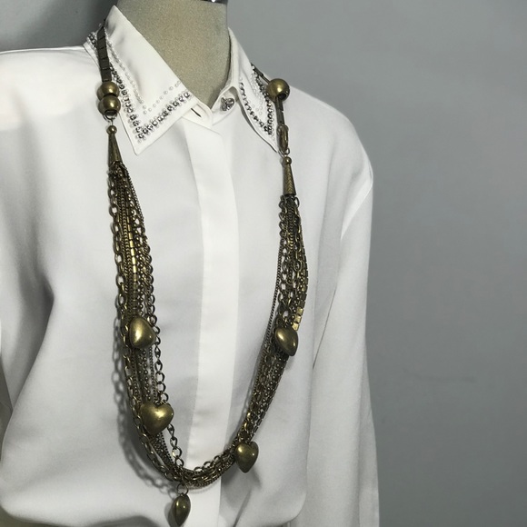 Vintage Brass Multilayered  Gold ToneLong Necklace - Picture 1 of 10